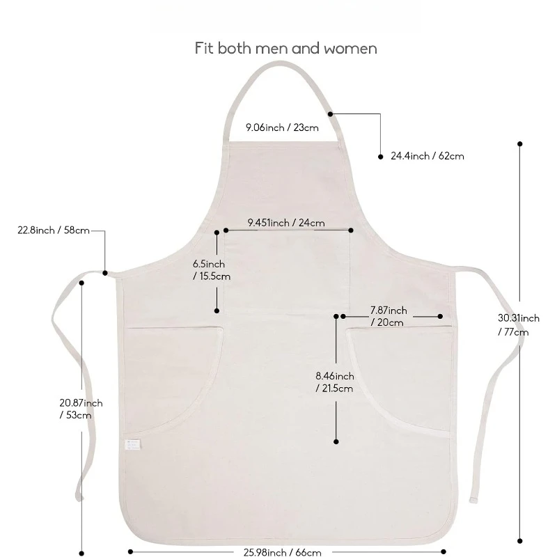 

100% Cotton Canvas Professional Bib Apron With 3 Pockets for Women Men Adults,Waterproof,Natural 31inch By 27inch