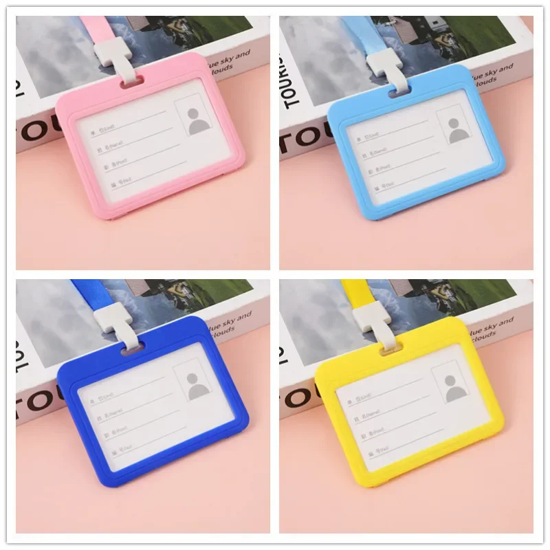 1Set Pp Plastic Pass Werkkaarthoes Effen Kleur Id Label Borst Werk Vergunning Case Mouw Badge Houder Personeel Werknemers Kaart