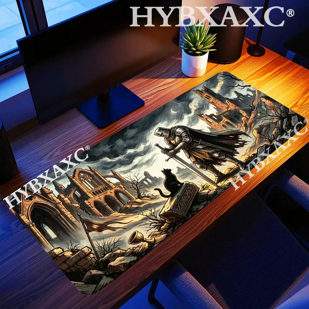 

HYBXAXC Silent Companion Knight Gaming Desk Mat XL Monochrome Mouse Pad Dark Fantasy Decor Non-Slip