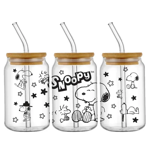 Imagen 2 del producto Snoopy-Envolturas de taza UV DTF de dibujos animados, pegatina de transferencia para botella de lata de vidrio, autoadhesivo lavable, bricolaje personalizado, moda, 16OZ