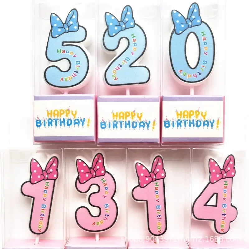 Rosa blu numeri di buon compleanno 0-9 candele simpatico cartone animato Disney Mickey e Minnie candela torta tazze ragazzi ragazze decorazioni per