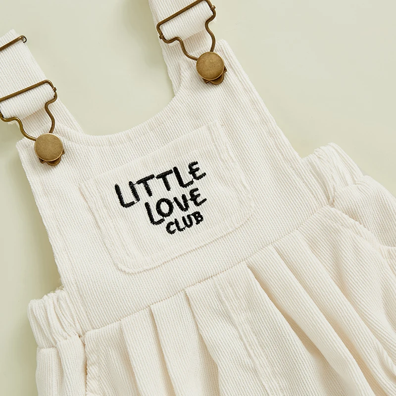 

Baby Boys Girls Overalls Sleeveless Round Neck Letter Embroidery Pleated Rompers Infant Outfit