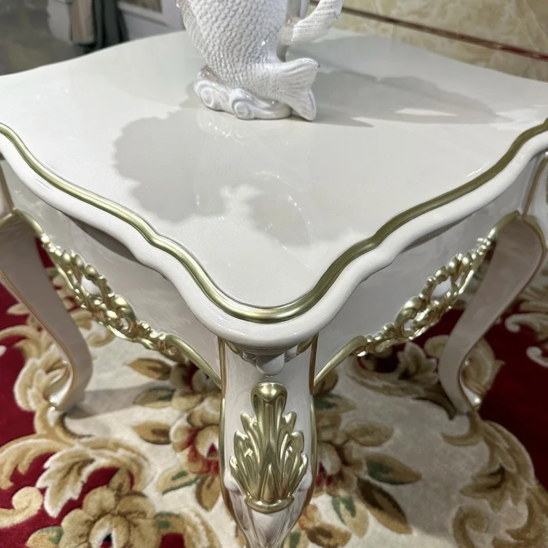 Risen noble, French small coffee table, European solid wood carving corner table with drawer warm