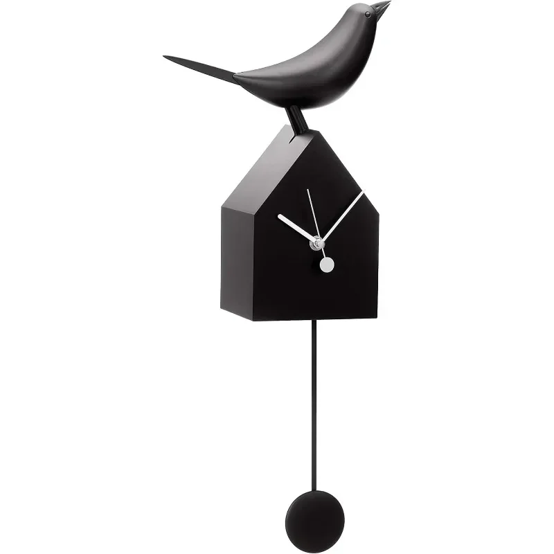 Motion Birdhouse Wall Clock with Beak Movement and Detachable Pendulum for Tabletop Placement - Mid Century Modern