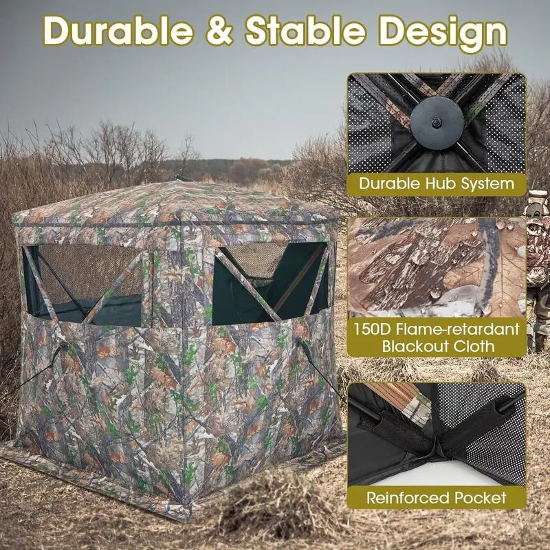 2-3 Person Hunting Blind Portable Pop Up Ground Tent with Carry Bag and Storage Pocket view 8