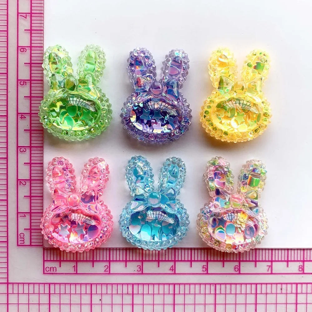 10pcs Mini Kawaii Cartoon Shining Rabbit Flat Back Cabochons Scrapbook Diy  Party Hairpin Accessories Home Decoration Craft