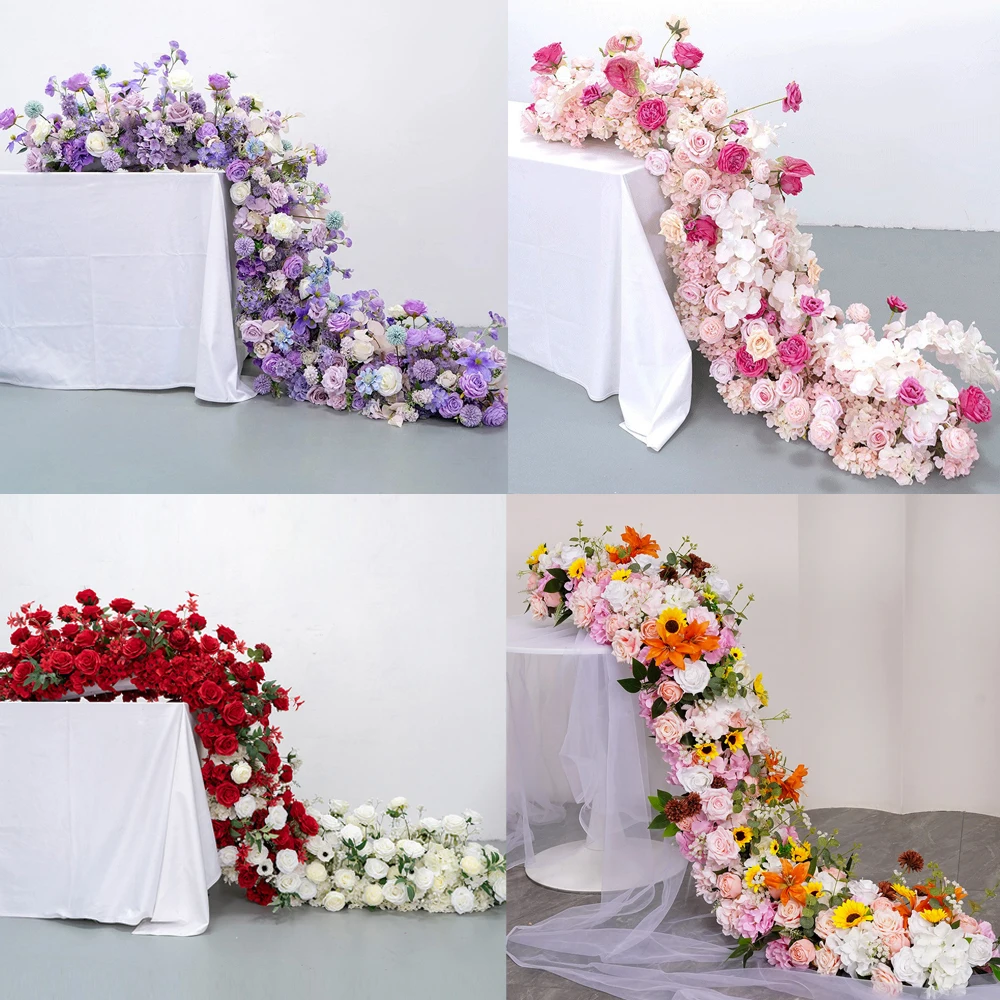 

Uflower 200cm Luxury Rose Artificial Flower Row Table Centerpiece Wedding Flowers Backdrop Wall Arches Decor Party Stage Floral