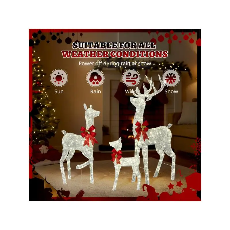 مجموعة ديكور عائلة الرنة المضاءة في الهواء الطلق مكونة من 3 قطع، غزال متلألئ مقاوم للعوامل الجوية، مضاء مسبقًا مع 290 مصباح LED أبيض دافئ #4