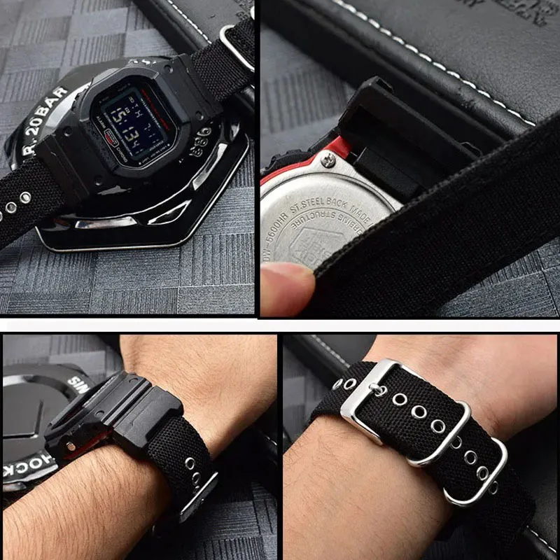 Classic black canvas watch FOR cso G-SHOCK DW-5600 DW6900 DW5035 Watch strap band 16mm