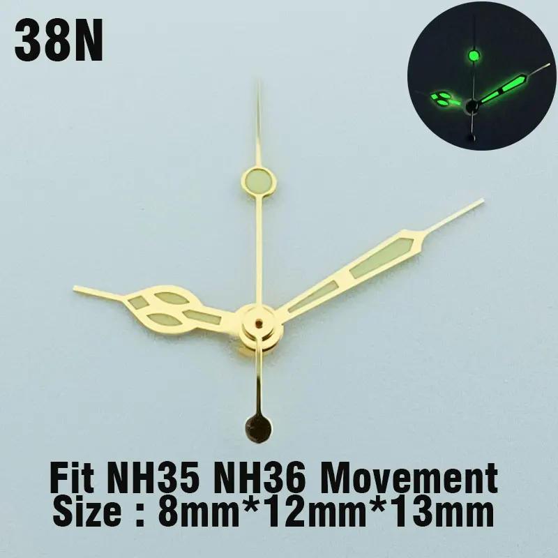 8.5mm*12mm*12.5mm Watch Hands C3 Green Luminous Watch Accessories Suitable For NH34 NH35 NH36 Movements Modified Watch Pointer