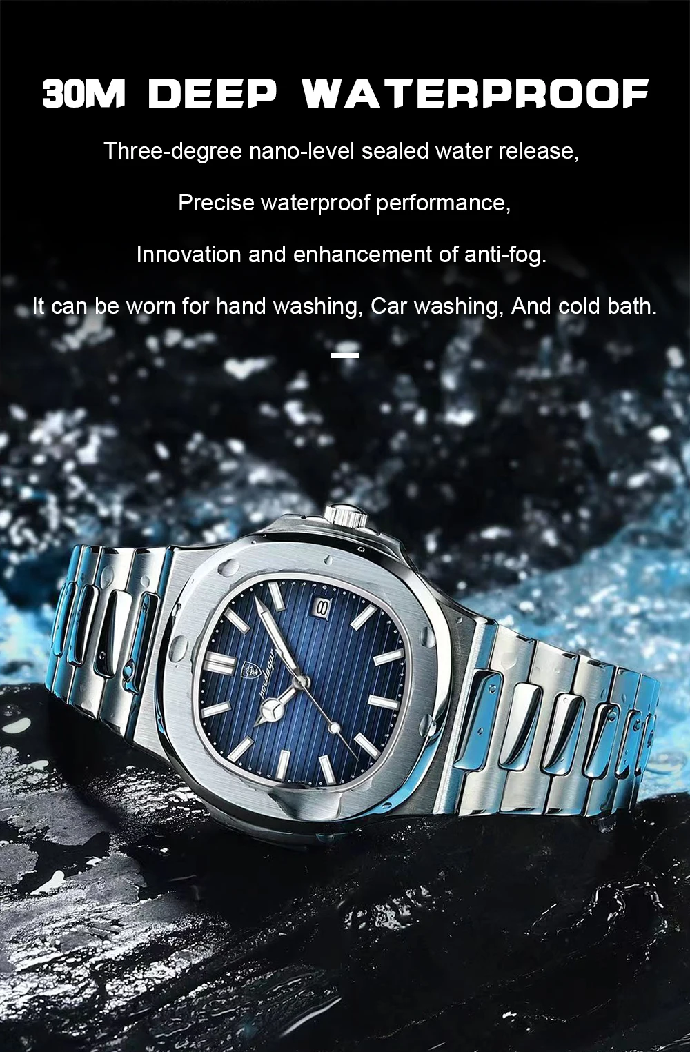 POEDAGAR Fashion Square Quarz Mann Uhr Wasserdicht Leucht Datum Edelstahl Uhren Für Männer Luxus Business Männer Armbanduhr – Detail 7