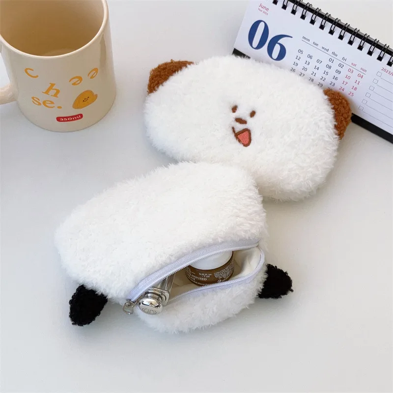 Cute Cartoon Bear Fluffy Zipper Coin Purse Keychain Kawaii Plush Mini Wallet Bag Card Case Key Storage Bag For Woman Girls