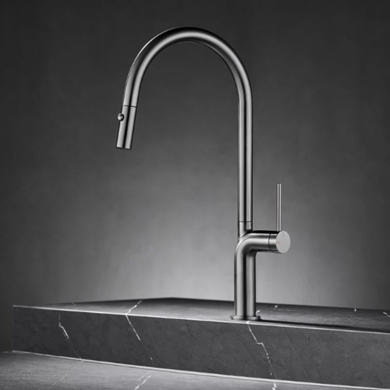 Pull  Down Kitchen Faucets Single Hole Two Modes Kitchen Sink Faucets Deck Mounted Single Handle Hot Cold Mixer Tap Gray