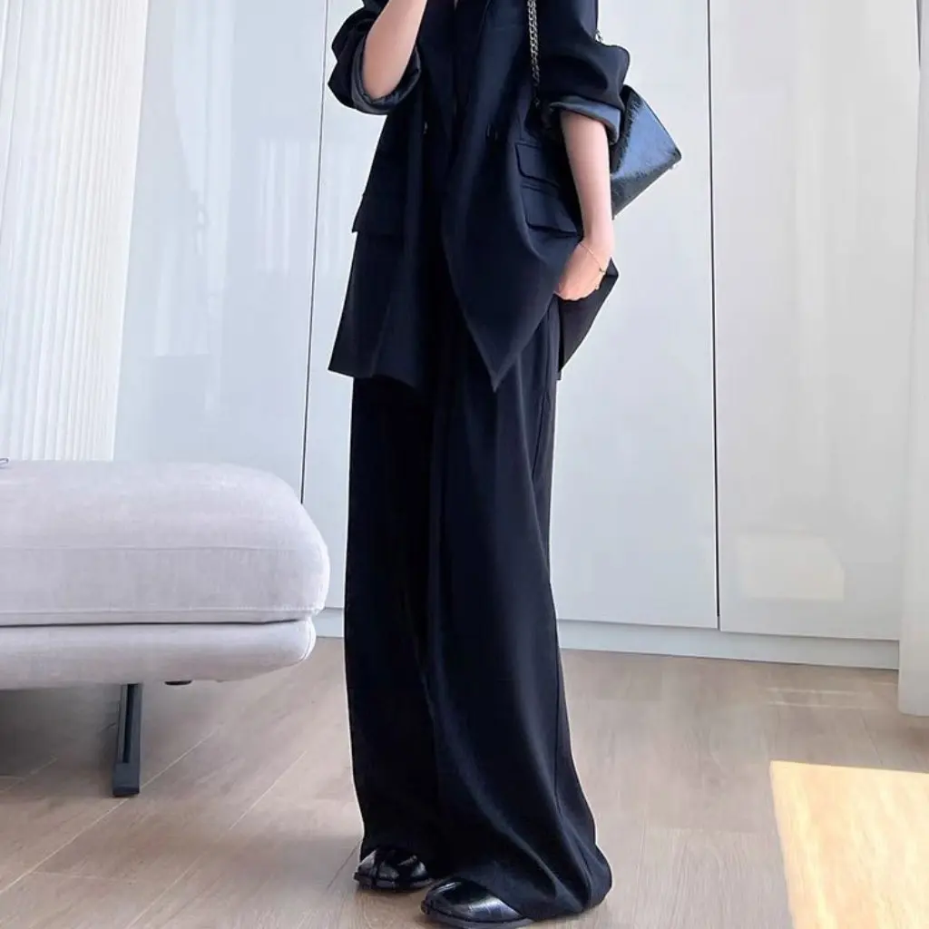 

Женский утягивающий костюм больших размеров, куртка в западном стиле, летняя мода, комплект широких брюк для полных девочек