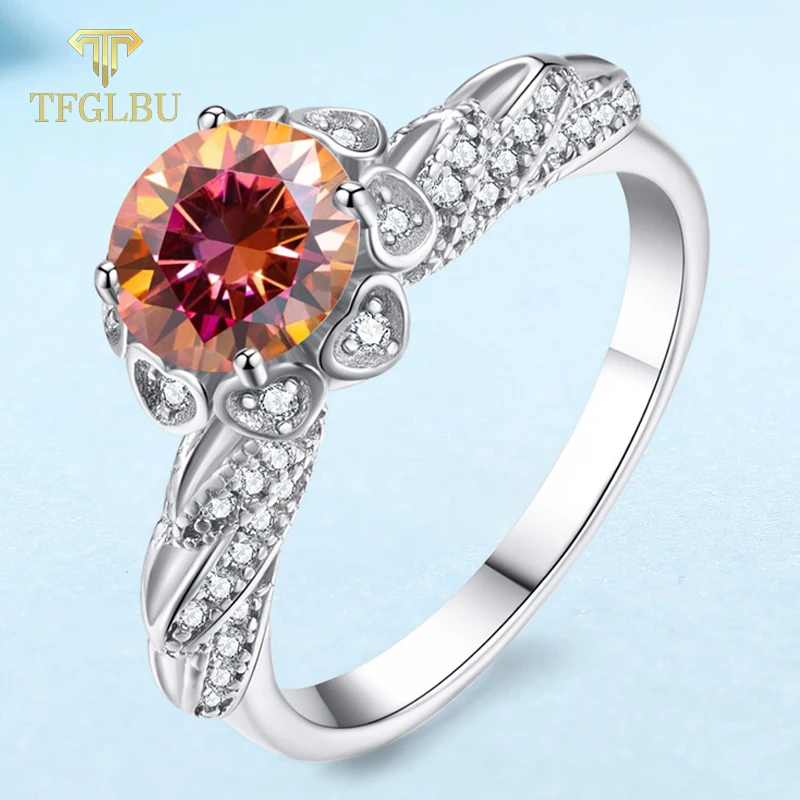 TFGLBU 1CT D Vvs1 White/red Moissanite 925 Sterling Sliver Ring for Women Trendy Proposla Band Christmas Gift Jewelry Wholesale