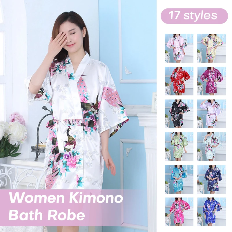 

Female Fashion Satin Bathrobe Satin Sexy Bridal Bridesmaid Kimono Dressing Gown Sleepwear Night Grow Lounge Wear