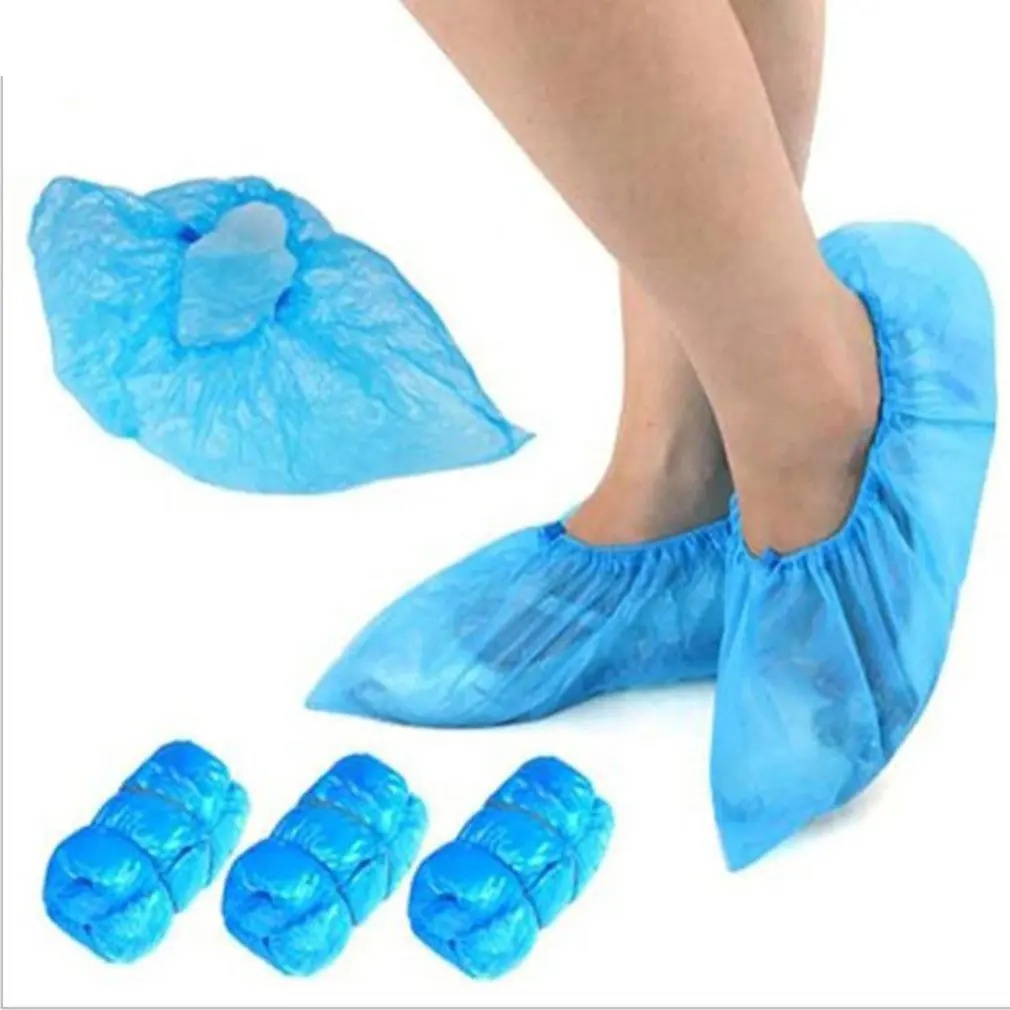 100pcs Shoe Covers Waterproof Non-Slip Recyclable Disposable Shoe Dust Covers Carpet Protectors Boots Plastic Clear Cover