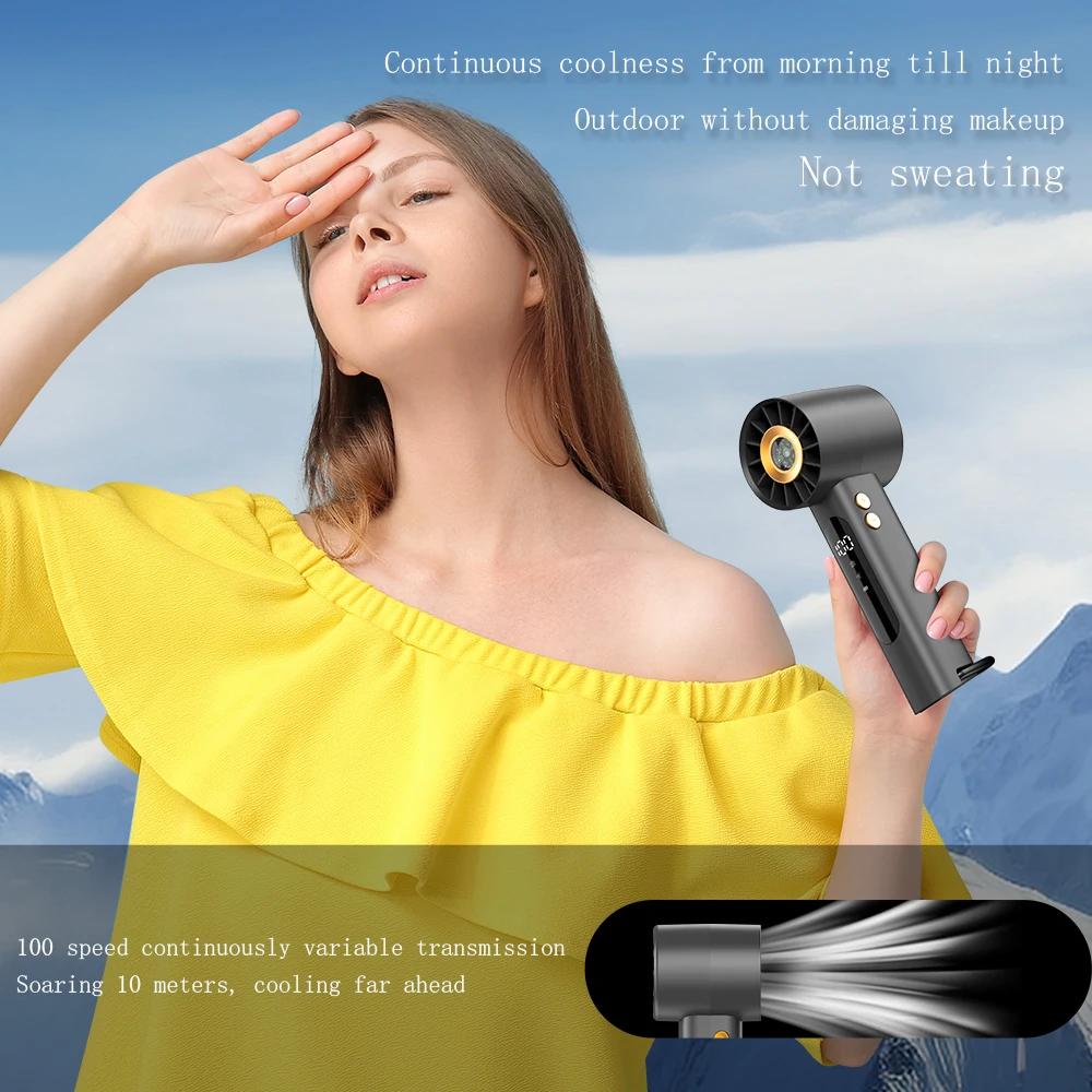 Begrenzte Aktie! 10 m/s Violent Turbo 100-Gang-Handventilator für den Außenbereich, Sommerkühlung, USB-betrieben, Kompass inklusive für Wanderreisen