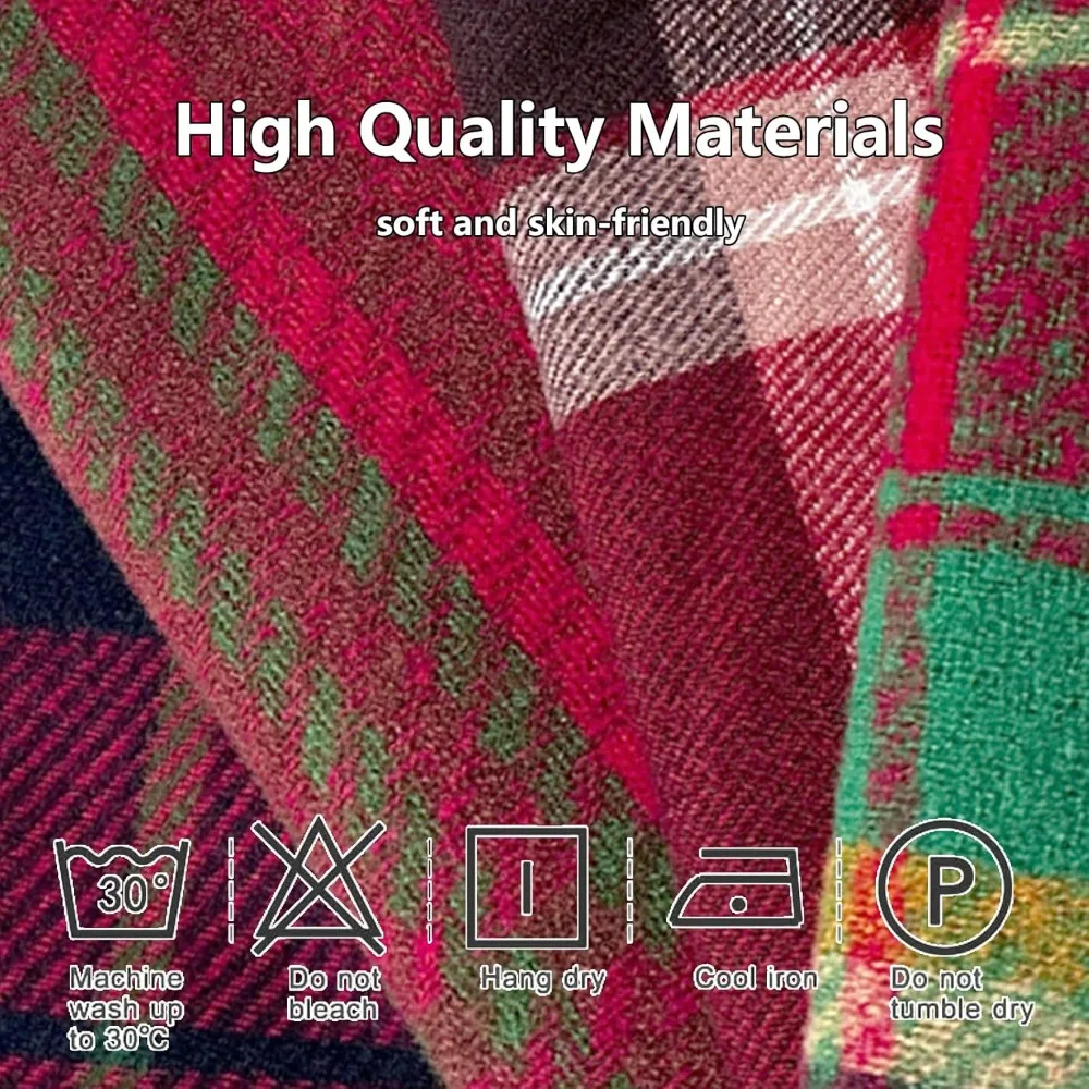 1 قطعة وشاح الشتاء للنساء الأحمر الأخضر منقوشة وشاح ث/هامش الترتان الكشمير يشعر الباشمينا شال لينة الدافئة الأوشحة المكتنزة #5