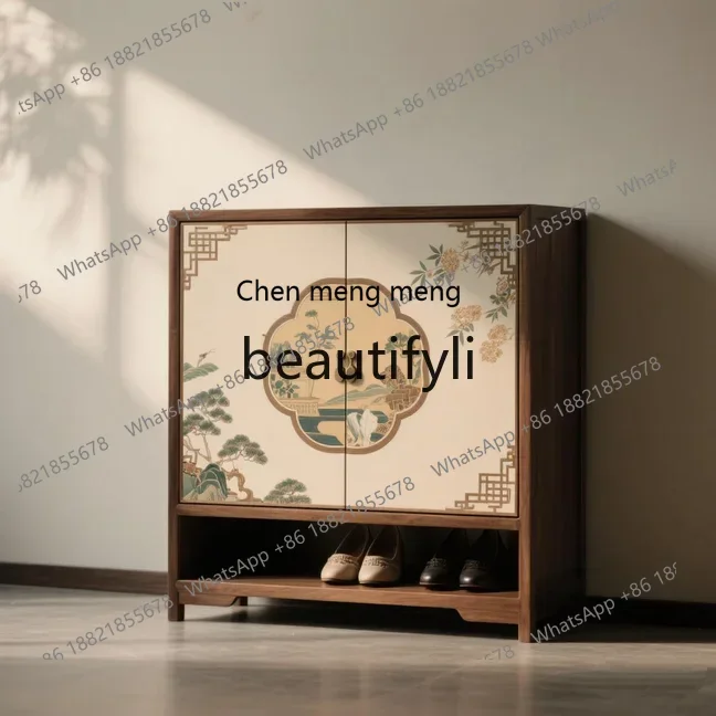 

Song-style shoe cabinet household medieval style new Chinese-style large-capacity storage cabinet integrated against the wall