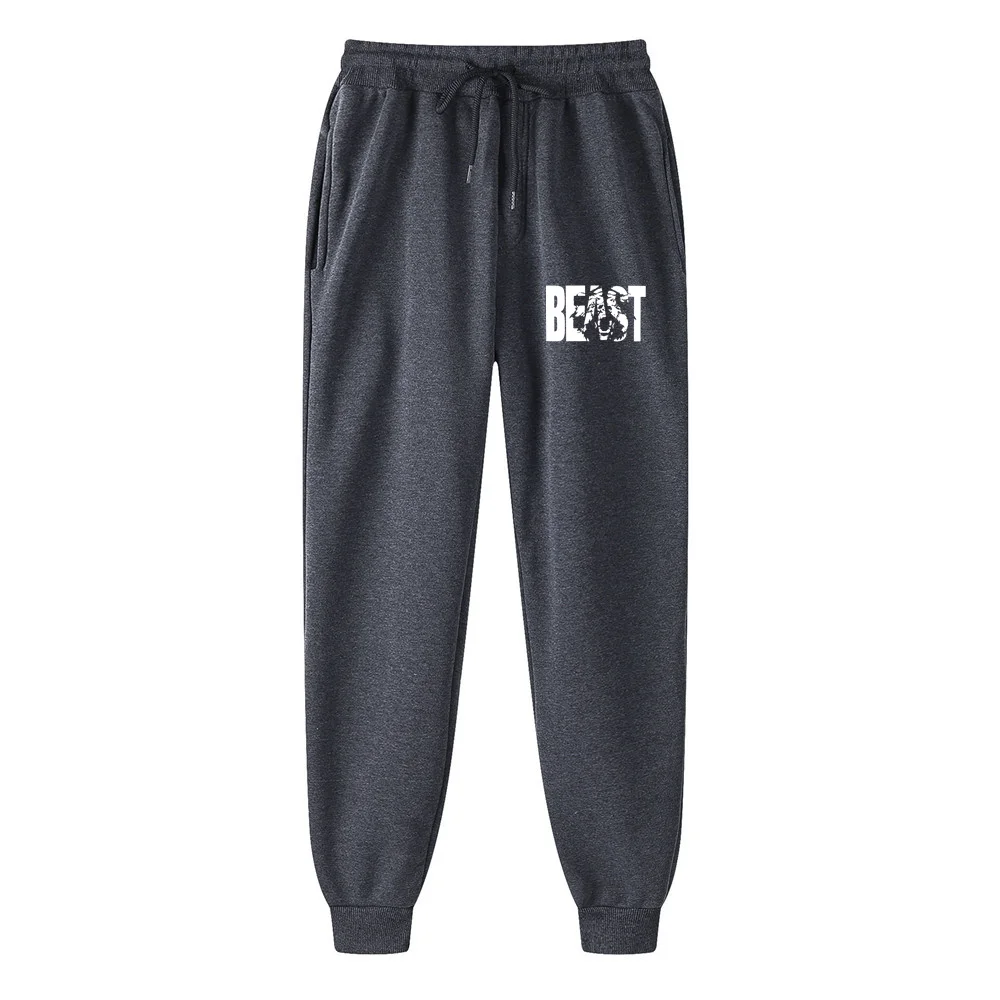 New Brand Running Jogging Pants Men Soft Bodybuilding Joggers Sweatpants BEAST Printing Black White Fitness Sport Trousers