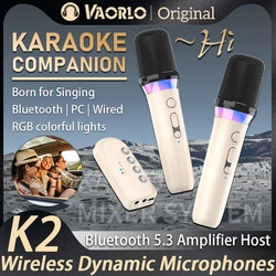 VAORLO DS-K2 Bluetooth Wireless Moving-Coil Microphone Karaoke Companion RGB Light KTV DSP Mixer System For PC Wired Speaker Car
