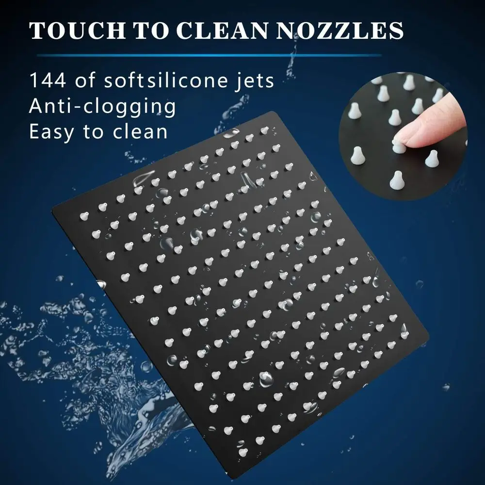 12 رأس دش مربع كبير معدني بالكامل مع 13 ذراع معقوفة، تصميم شلال عالي التدفق باللون الأسود #3