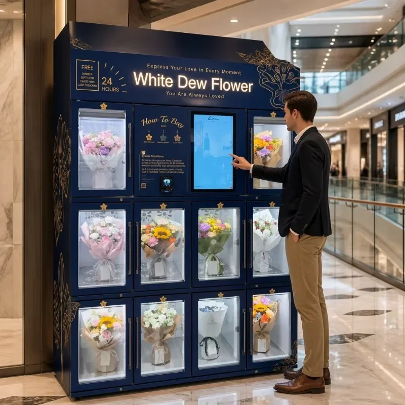 Space-Saving Slim Design Automatic Floral Retail Machine with Cashless Credit Card Payment for Subway and Train Stations