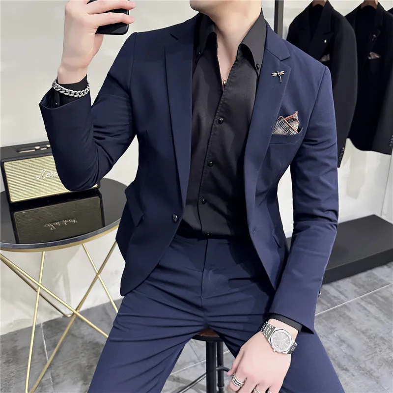 (Jacket+Pant) Plus Size 7XL 6XL Korean Latest Design Men Casual Suit Groom Wedding Stage Tuxedos Men Business Social Tuxedo