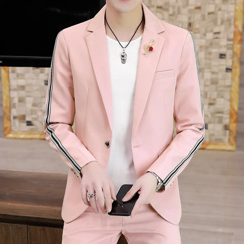 

2023-New (Blazer+ Pants) Men's Fashion Business Casual Korean Gentleman Solid Color Wedding Elegant British Style 2-piece Suit