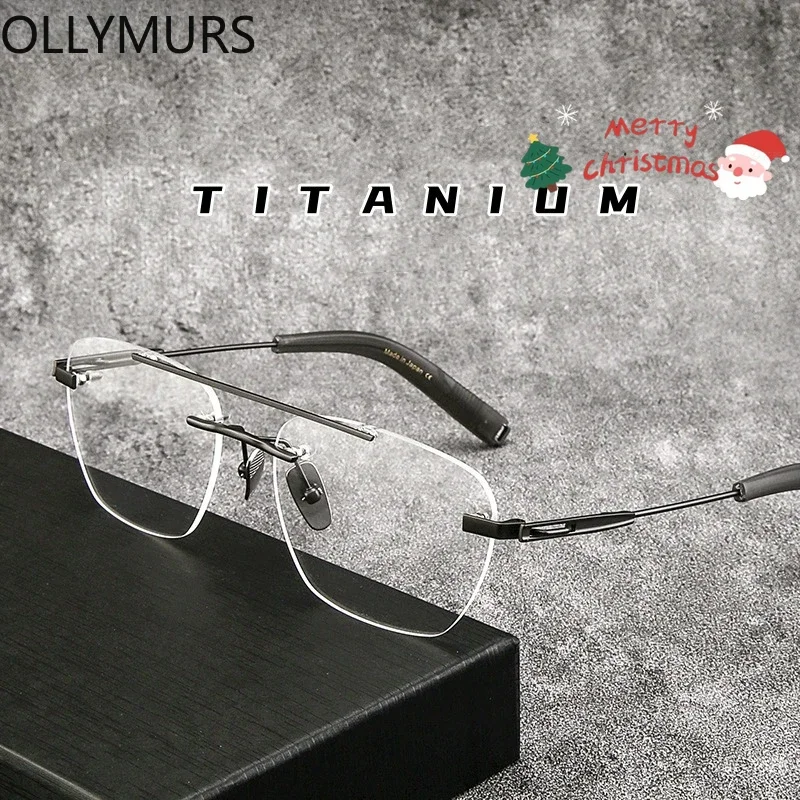 

KIZN Сверхлегкие модные роскошные очки с двойным лучом в стиле ретро из чистого титана, оптические очки без оправы по рецепту для мужчин и женщин