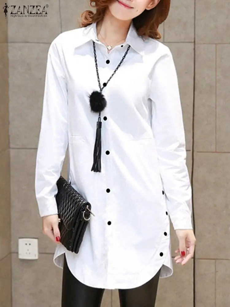 

ZANZEA Spring Elegant Work Blouse Fashion Buttons Down Long Tops Casual Blusas Mujer Stylish Women Lapel Neck Long Sleeve Shirt