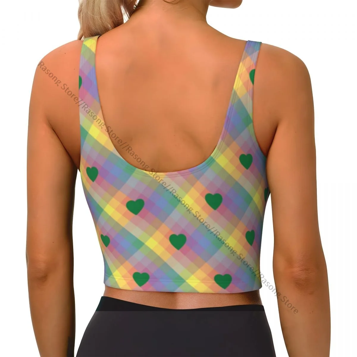 Yoga Vest Women Gym Sports Crop Tops Rainbow Stripes Pride With Hearts Streetwear Workout Breathable Tank Top Female