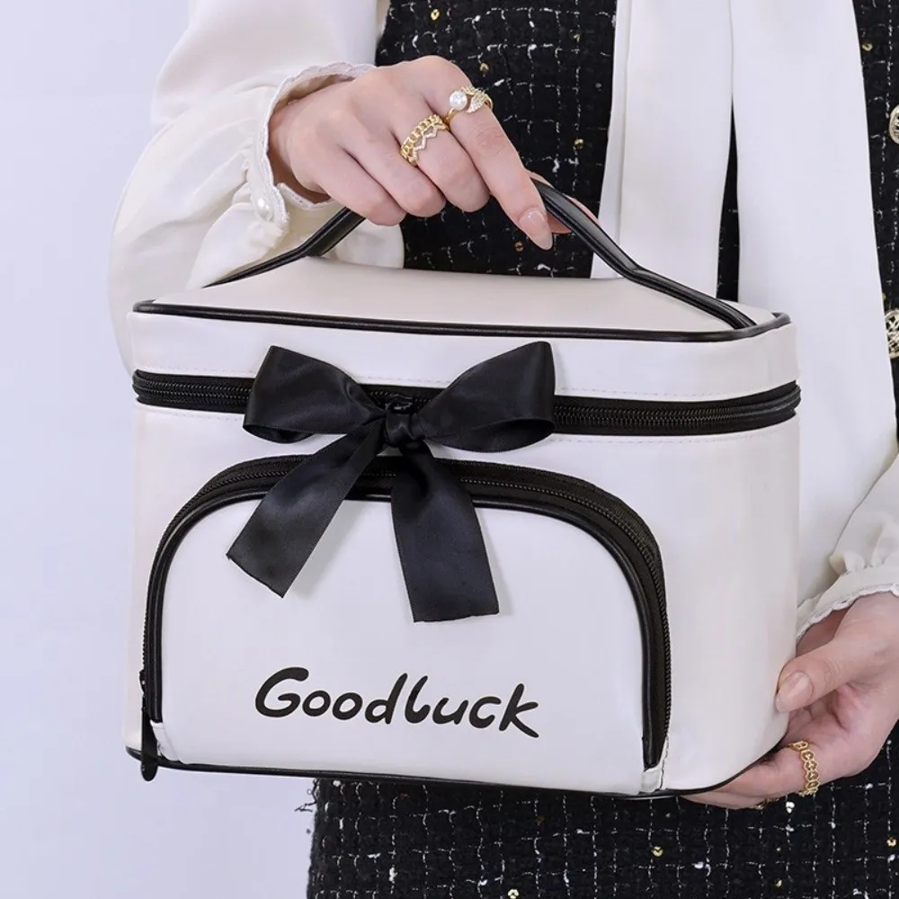 

Waterproof PU Cosmetics Storage Bag Large Capacity Dust-proof Bowknot Makeup Bag With Zipper Multi-Compartment Washing Bag