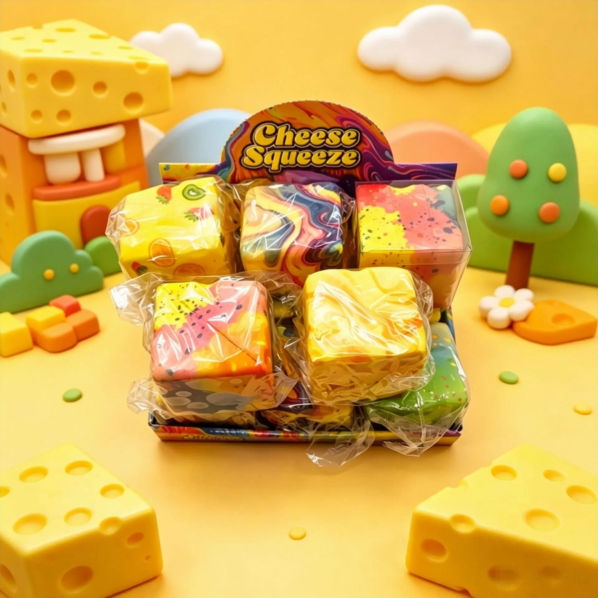 

8cm Color Swirl Simulated Cheese Squishy Toy, Maltose Slow Rising Decompression Fidget, High Appearance Stress Reliever