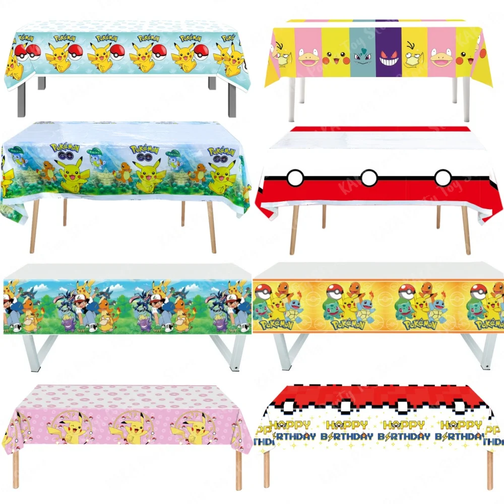 Pokemon Tablecloth Kids Birthday Supplies Pikachu Disposable Plastic Tablecover Party Decorations for Boys Girls Baby Shower
