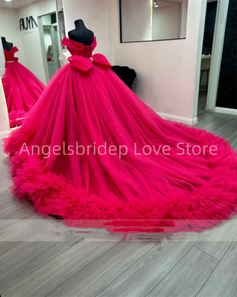 Angelsbridep New Arrival Hot Pink Ball Gown Quinceanera Dresses Beading Ruffle Bottom Birthday Party Dress Mexican