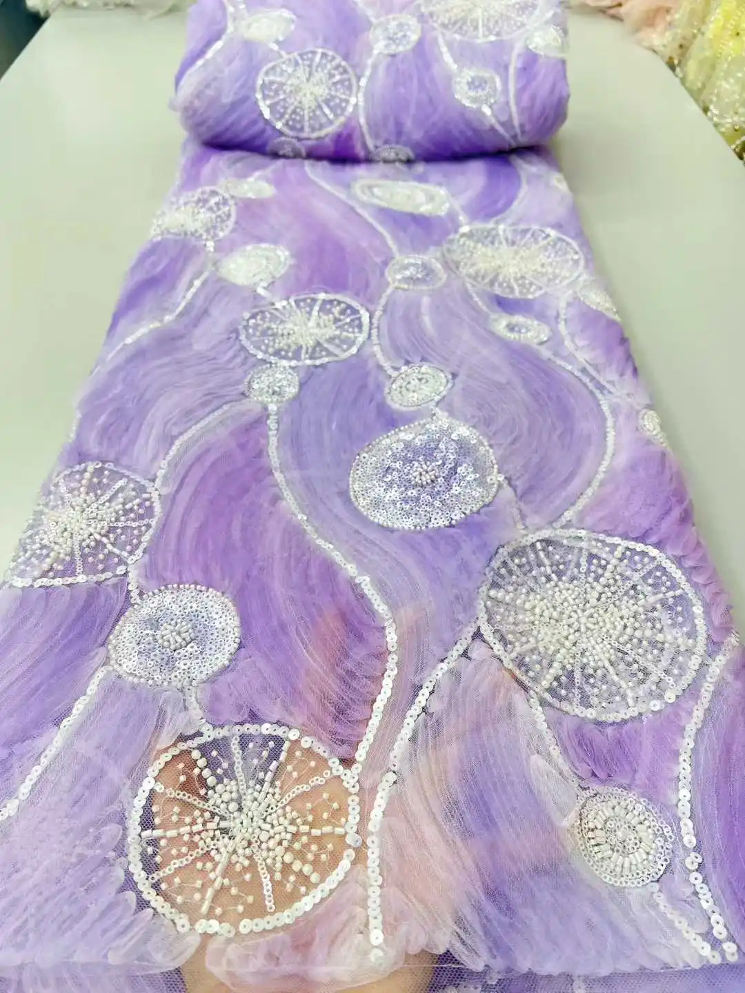 Luxe Afrikaanse Chiffon Kant Stof 2025, Hoge Kwaliteit Kralen Geborduurde Nigeriaanse Netto Kant Stoffen Pailletten voor Vrouwen Feestjurk