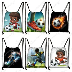 Cartoon Soccer / Football Print Backpack Soccer Afro Boy Rucksack Children Drawstring Bag Kids Bookbag Daypack Sport Bags Gift