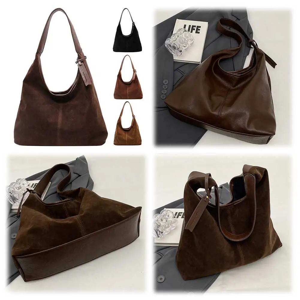 

Women Suede Tote Bag Large Capacity Shoulder Bag Magnetic Closure Retro Handbag Purse for Work Travel