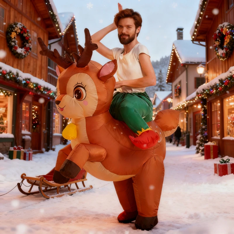 

Christmas Inflatable Reindeer Ride-On Costume Funny Reindeer Blow Up Cosplay Outfit Christmas holiday party costumes gifts props