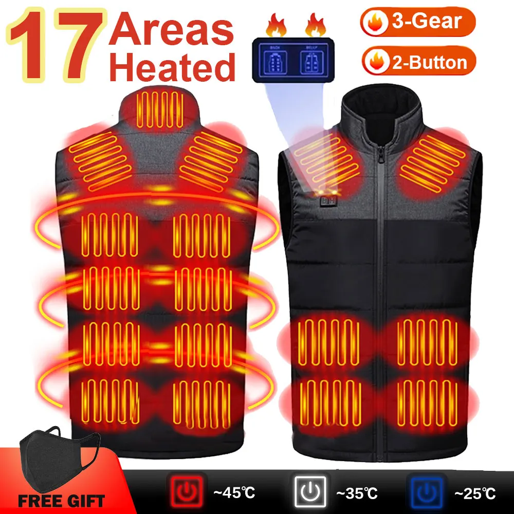 

17 Area Heating Vest Men Women USB Heated Vest Smart Control Temperature Heating Jacket Cotton Coat for Hunting Hiking Skiing