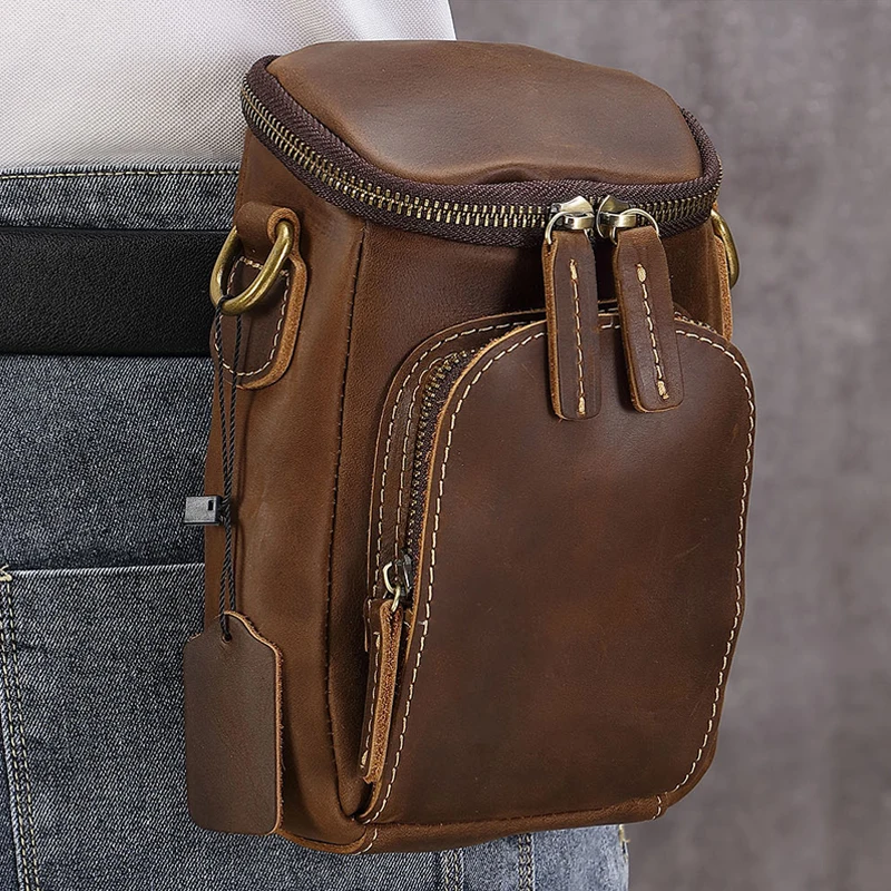 

Vintage Style Genuine Leather Waist Bag - Compact Crossbody Satchel for Men, Ideal for Phone and Essentials Storage