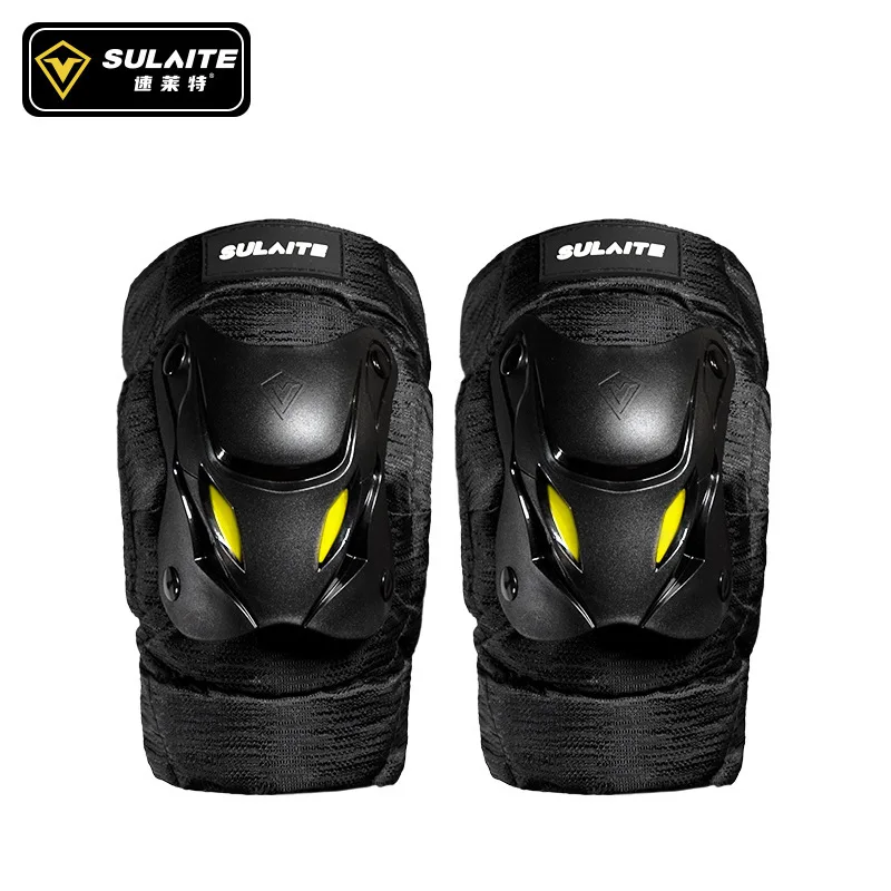 SULAITE Motorcycle Knee Pads Elbow Guards Men Adjustable Strap Breathable Sport Guard Motocross Outdoor Riding Gear Black Yellow