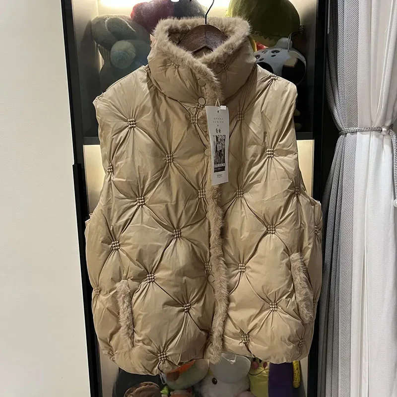 2026 New Winter Sleeveless Jacket Female Down Vest Fleece Lined Puffer Waistcoat Ultra Light Winderproof Outwear Women Gilet Top