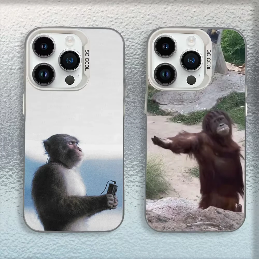 Cute Funny Monkey Phone Case For iPhone 16,15,14,13,12,11,Mini,Pro,MAX White Matte Shockproof Cover