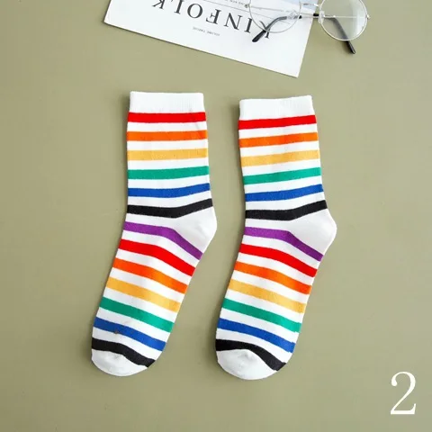 Fashion Socks Cotton Rainbow Stripes Gift Classic Warm Casual Tide Harajuku Funny Cute Pop Korean Socks For Women