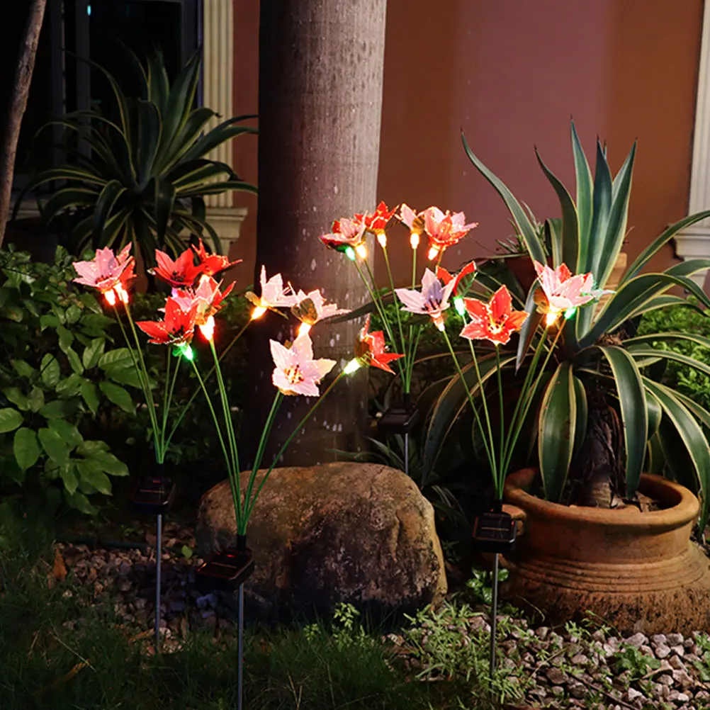 

Solar Garden Decor Christmas Flowers Lamps Plastic Powered Pathway Yard Outdoor Long Lifespan Durable Stakes Fiber Optic