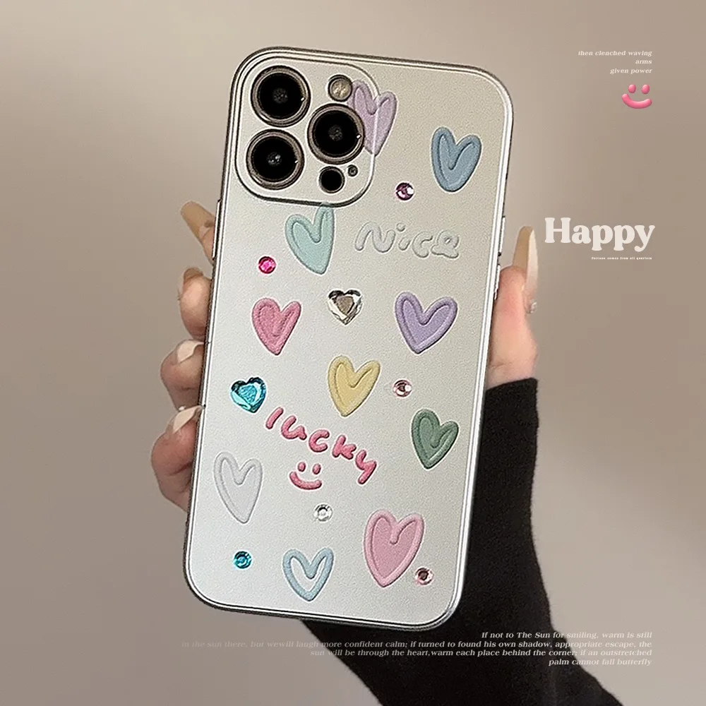 Koreanische bunte Liebe Herz Sterne Handyhülle für iPhone 11 12 13 14 15 16 Pro Max XS XR X 7 8Plus SE2020 Überzug stoßfeste Abdeckung