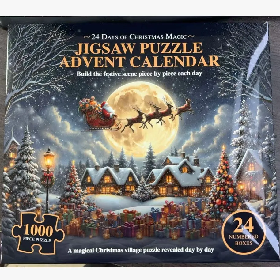 2027年新作、国境を越えたクリスマスカウントダウンパズルおもちゃ、ブラインドボックス、1008ピース、創造性を刺激する紙製パズル、ギフト、子供向けパズル。